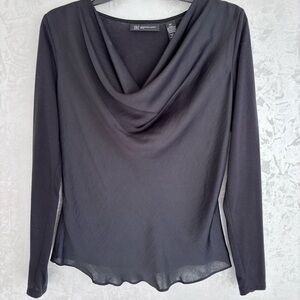 INC Black Satin Front Cowlneck Blouse Size 6P